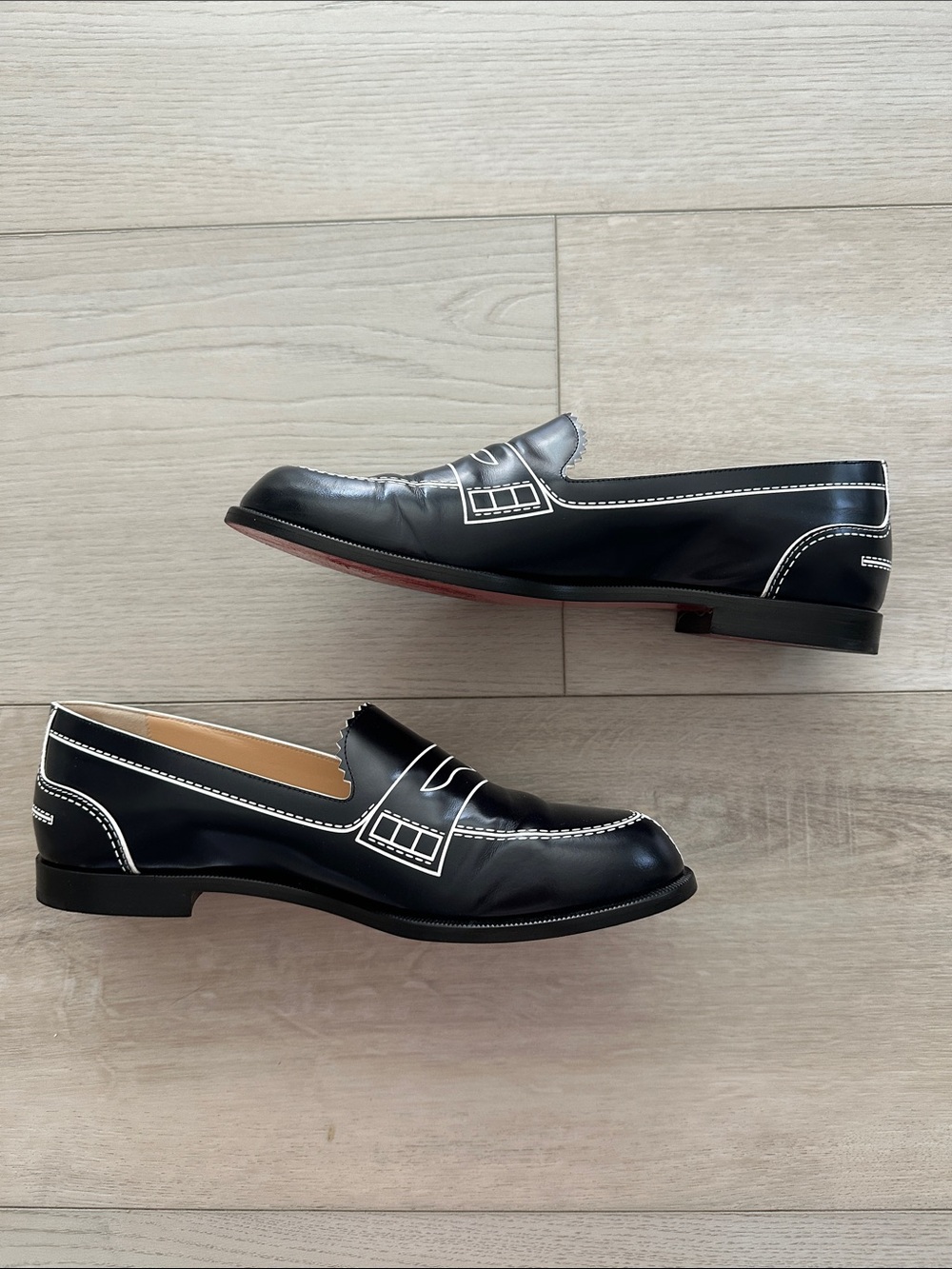 Christian Louboutin Mocalaureat Flat Loafers Navy White Leather Size 39